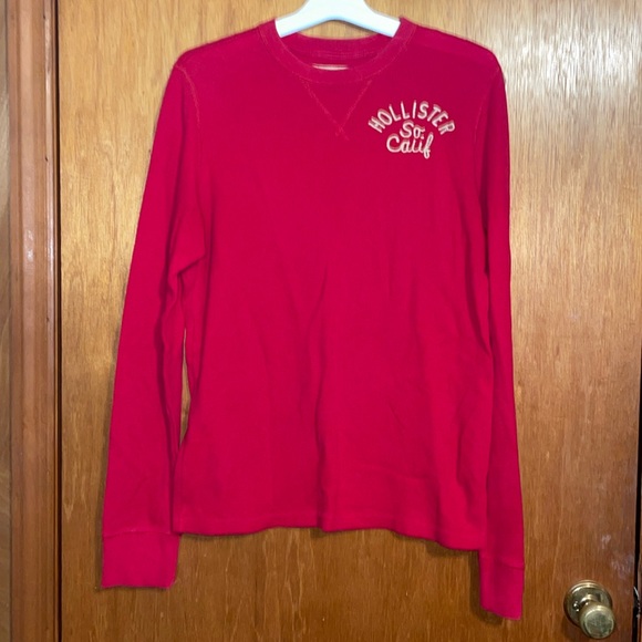 •HOLLISTER•MENS RED THERMAL RIBBED CREWNECK LONG SLEEVE LOGO SHIRT SIZE MEDIUM - Picture 4 of 7